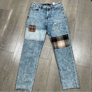 HOLLISTER Ultra High Rise Mom Jeans Size 28 Patchwork Blue Jeans